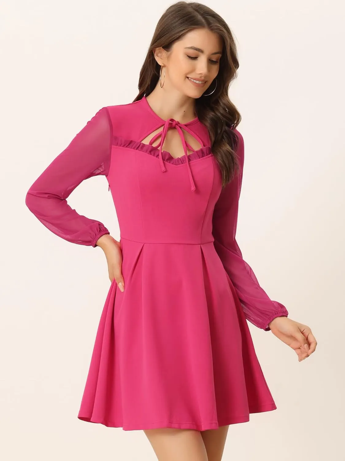 Allegra K Women's Retro Sweetheart Neckine Cutout A-Line Mesh Sleeve Gothic Mini Dress