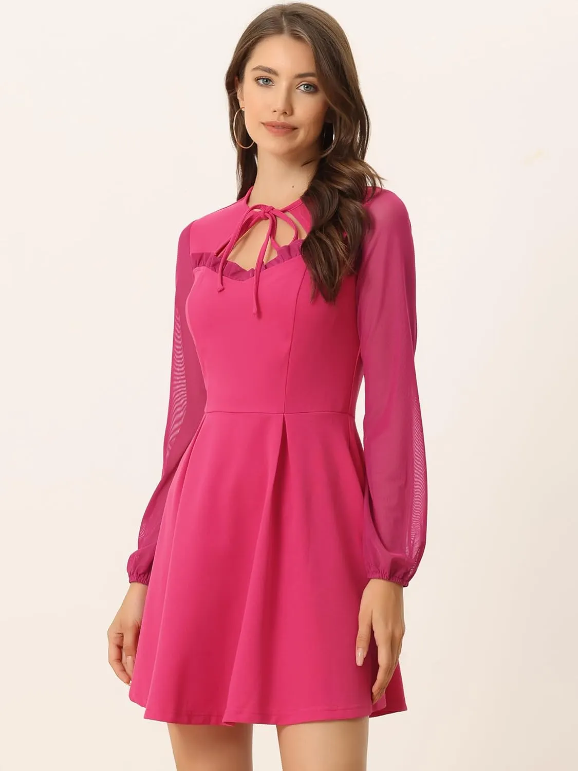 Allegra K Women's Retro Sweetheart Neckine Cutout A-Line Mesh Sleeve Gothic Mini Dress