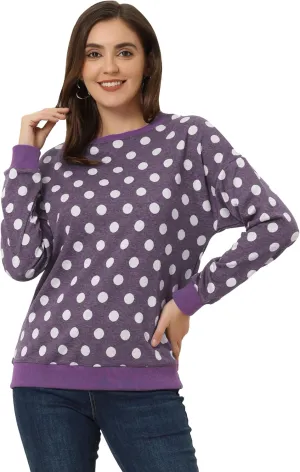 Allegra K Women's Winter Fall Casual Pullover Crewneck Long Sleeve Polka Dots Sweatshirt Sweater