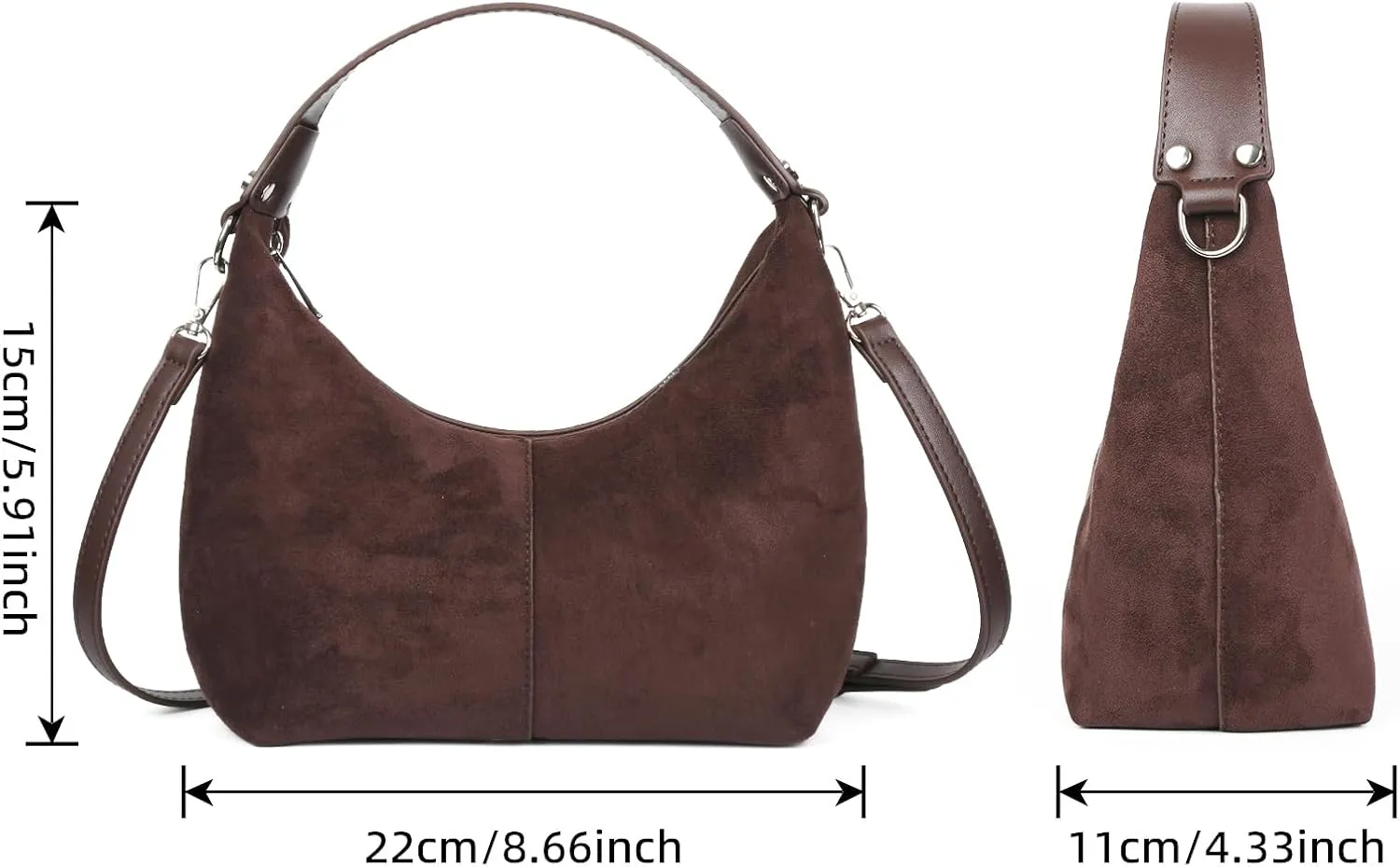 ALUSBELL Suede Tote Bags For Women Retro Suede Crossbody Shoulder Bag Crescent Satchel Hobo Bag Travel Work Purses Handbag