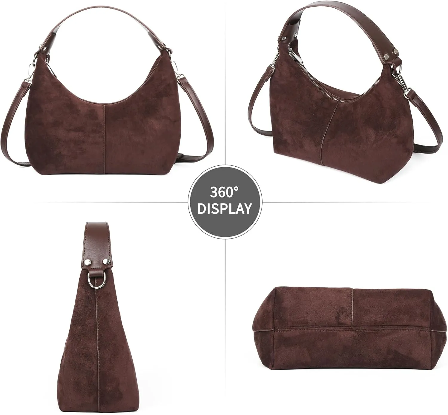 ALUSBELL Suede Tote Bags For Women Retro Suede Crossbody Shoulder Bag Crescent Satchel Hobo Bag Travel Work Purses Handbag