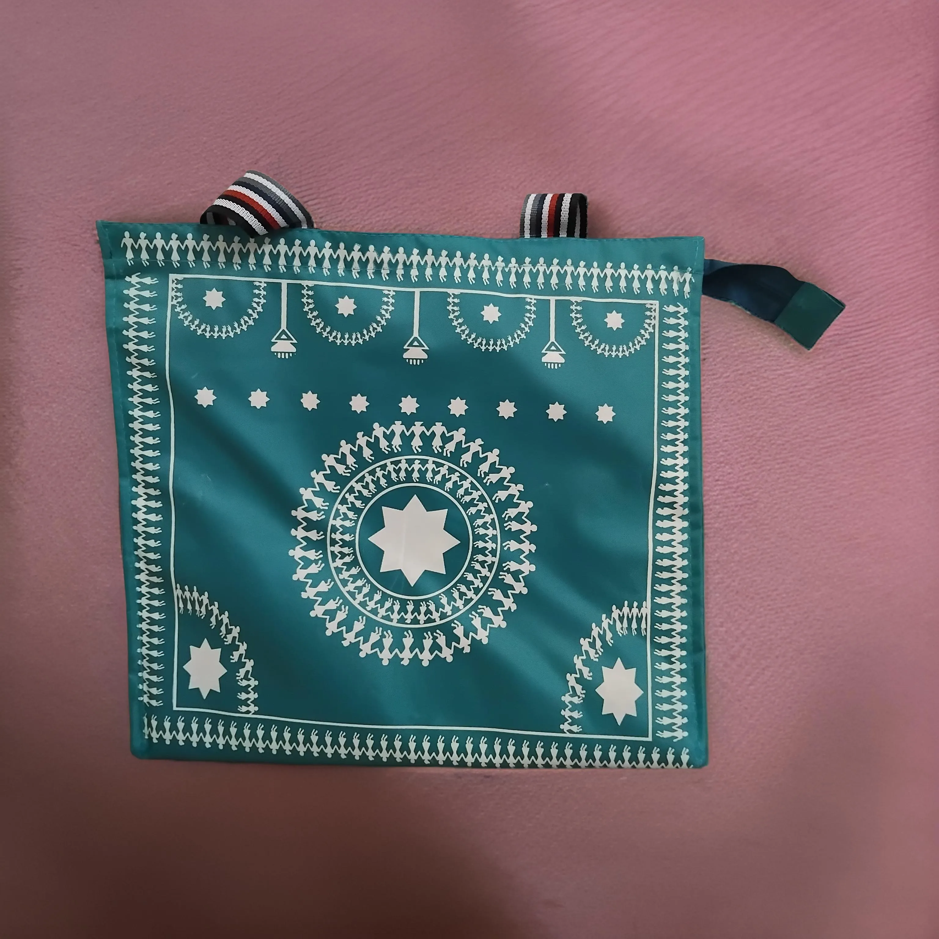 AM3056 Printed Shoulder Bag Warli Art Printed Shopping Bag Multicolour 1 Piece