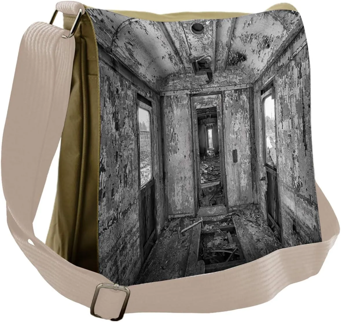 Ambesonne Black Messenger Bag, Antique Railway Wagon, Unisex Cross-body