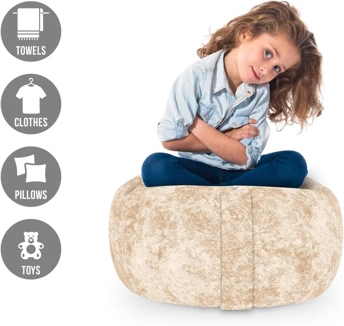 Ambesonne Faux Suede Storage Bag Chair, Digitally Printed Distressed Texture, Stuffed Animal Organizer Washable Bag Space Saver for Pillows Comforters, Cream, Small Size