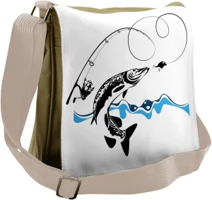 Ambesonne Fish Messenger Bag, Hand Drawn Art Nautical, Unisex Cross-body