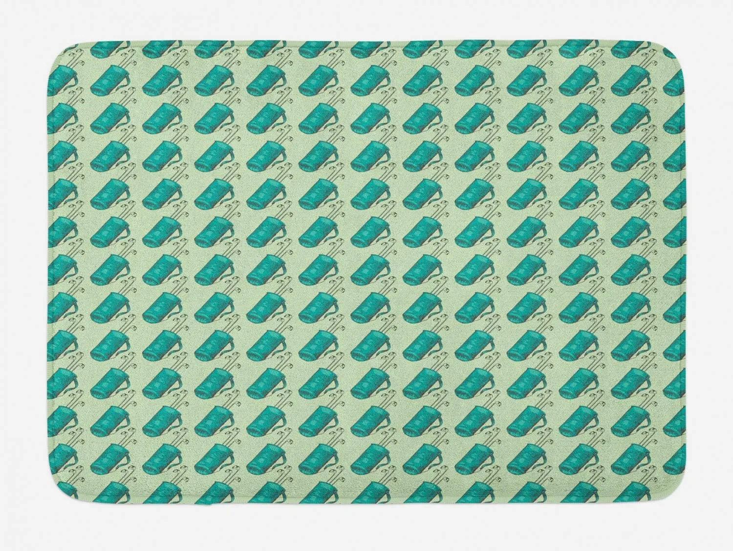Ambesonne Golf Bath Mat, Clubs in a Bag with Shoulder Straps Modern Sports Hobby Illustration, Plush Bathroom Decor Mat with Non Slip Backing, 30.2" x 20", Turquoise and Pale Green