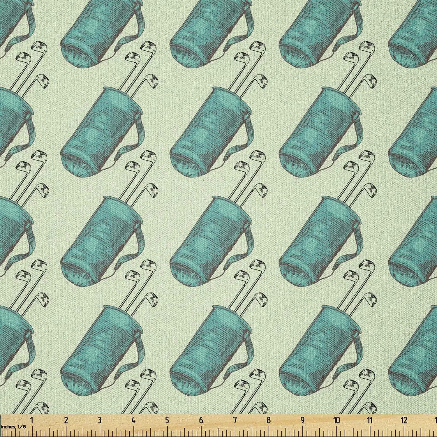 Ambesonne Golf Fabric by The Yard, Clubs in a Bag with Shoulder Straps Modern Sports Hobby Illustration, Stretch Knit Fabric for Clothing Sewing and Arts Crafts, 3 Yards, Turquoise and Pale Green