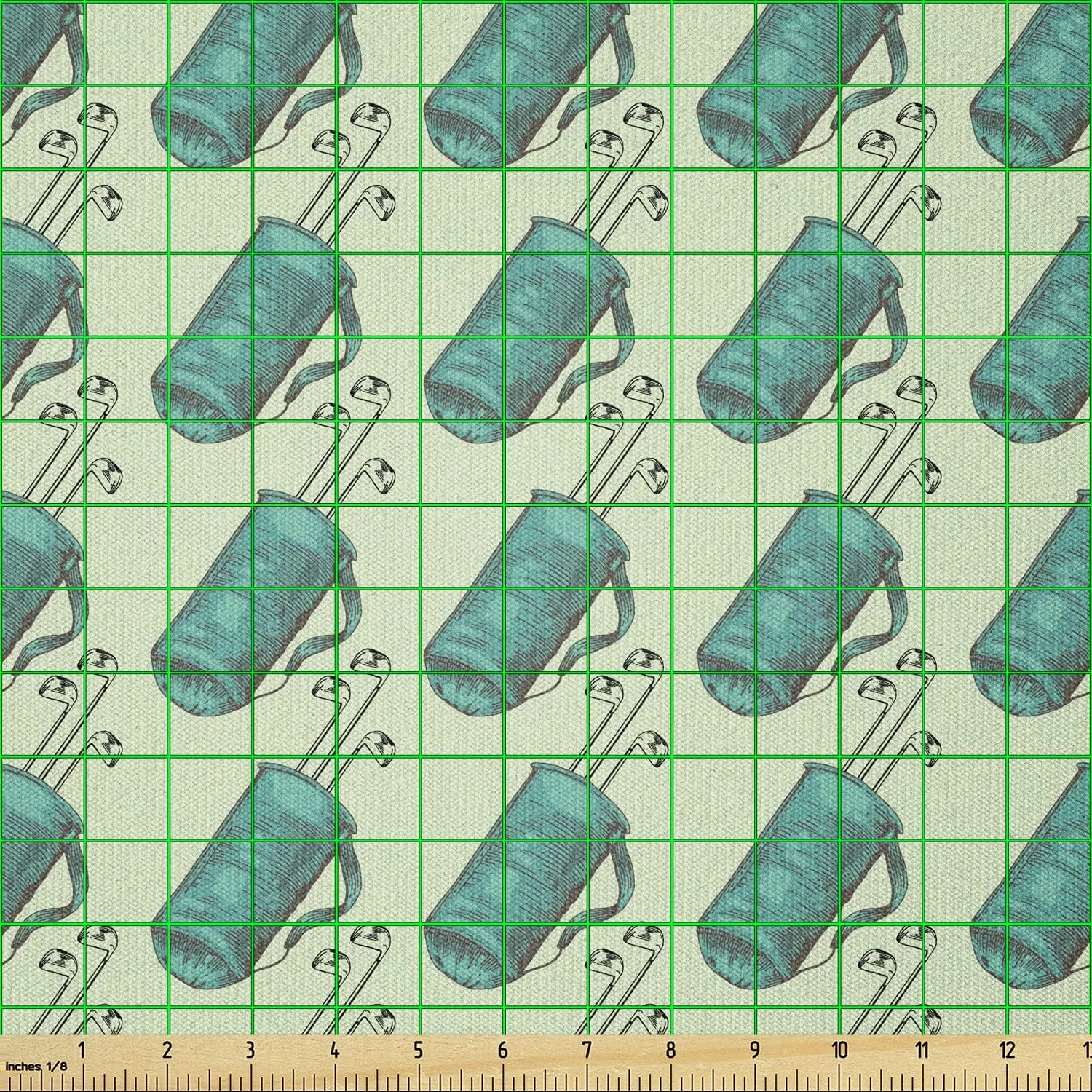 Ambesonne Golf Fabric by The Yard, Clubs in a Bag with Shoulder Straps Modern Sports Hobby Illustration, Stretch Knit Fabric for Clothing Sewing and Arts Crafts, 3 Yards, Turquoise and Pale Green