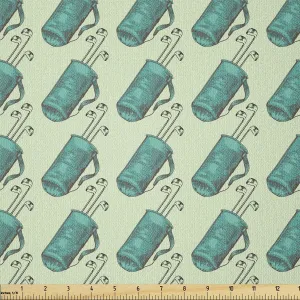 Ambesonne Golf Fabric by The Yard, Clubs in a Bag with Shoulder Straps Modern Sports Hobby Illustration, Stretch Knit Fabric for Clothing Sewing and Arts Crafts, 3 Yards, Turquoise and Pale Green