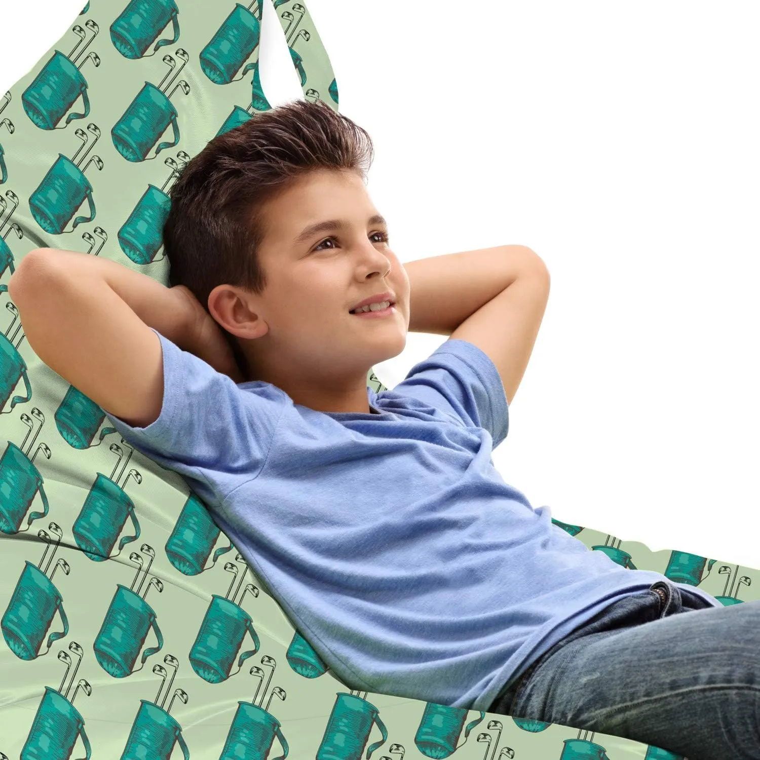 Ambesonne Golf Lounger Chair Bag, Clubs in a Bag with Shoulder Straps Modern Sports Hobby Illustration, High Capacity Storage with Handle Container, Lounger Size, Turquoise and Pale Green