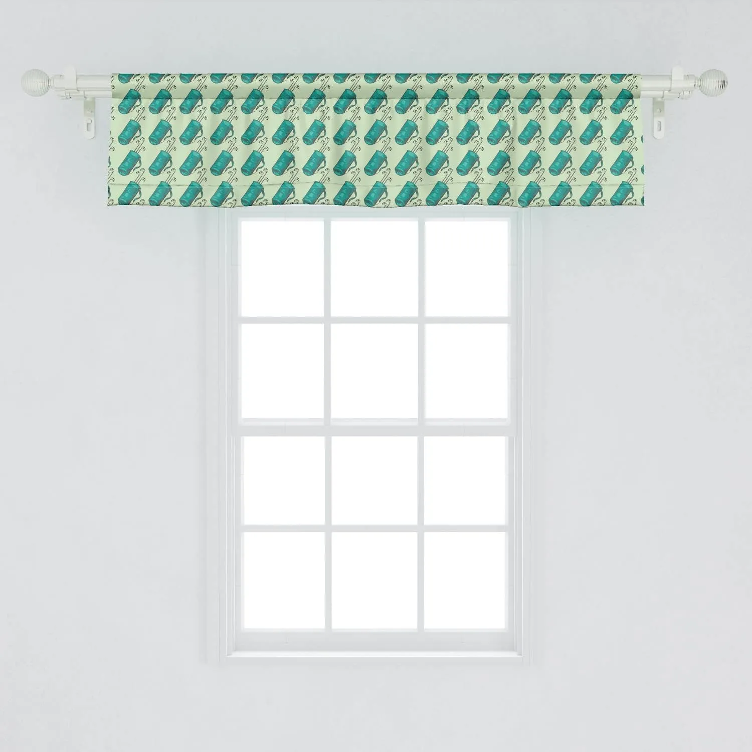 Ambesonne Golf Window Valance Pack of 2, Clubs in a Bag with Shoulder Straps Modern Sports Hobby Illustration, Rod Pocket Curtain Valances for Kitchen Bedroom, 54" X 12", Turquoise and Pale Green