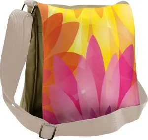 Ambesonne Orange and Pink Messenger Bag, Flora Botany Art, Unisex Cross-body