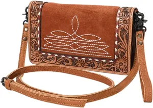 American Darling ADBG1653 Cross Body Hand Tooled Suede Genuine Western Leather Women Bag Western Handbag Purse
