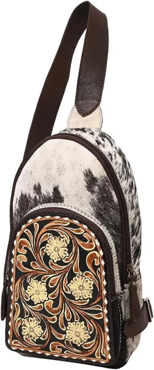 American Darling ADBGA546 SLING Hand Tooled Hair-on Genuine Leather women bag western handbag purse