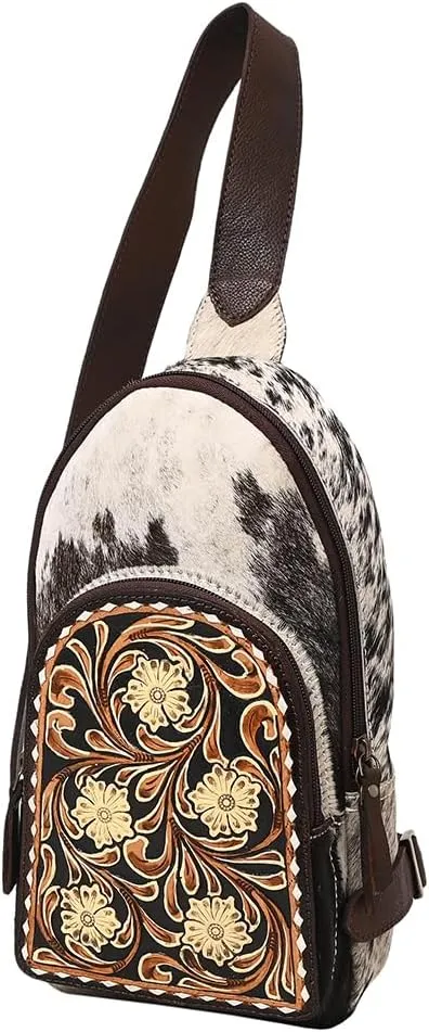 American Darling ADBGA546 SLING Hand Tooled Hair-on Genuine Leather women bag western handbag purse