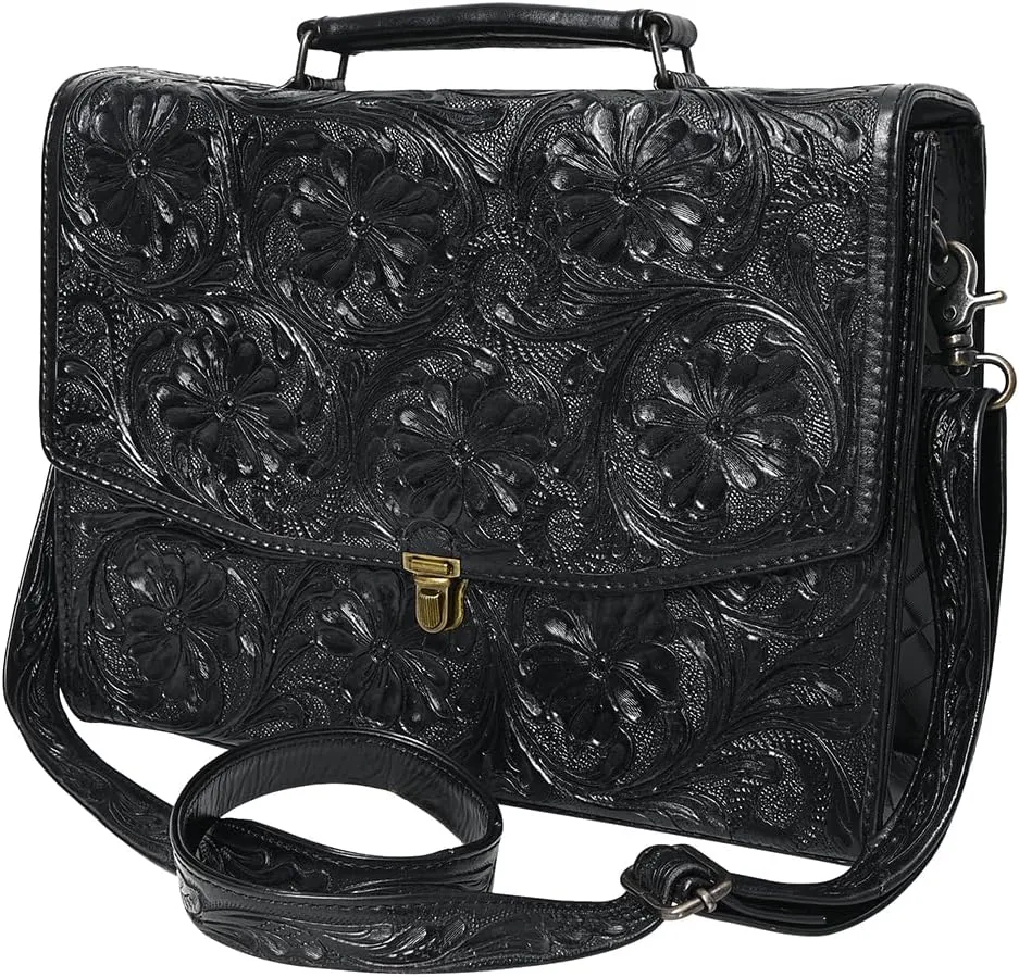American Darling Briefcase Hand Tooled Genuine Leather Women Bag Western Handbag Purse
