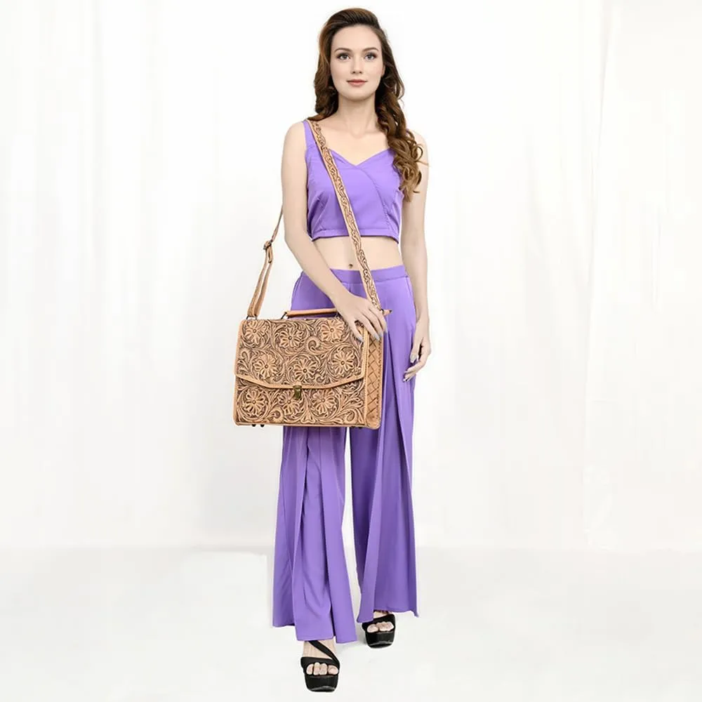 American Darling Briefcase Hand Tooled Genuine Leather Women Bag Western Handbag Purse