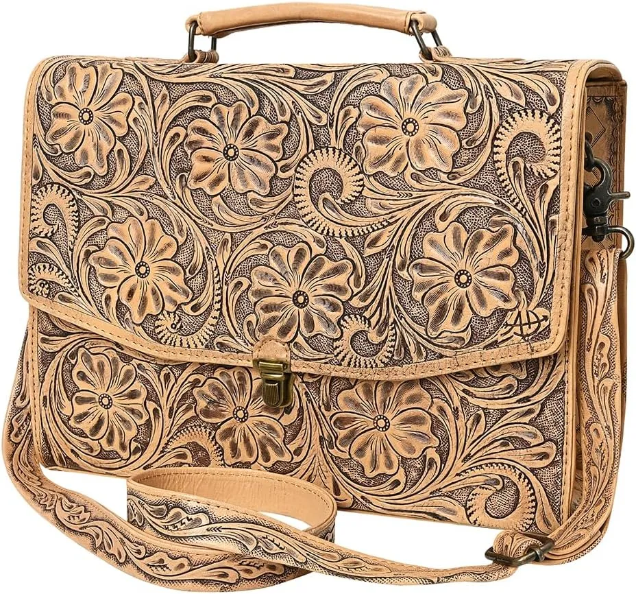American Darling Briefcase Hand Tooled Genuine Leather Women Bag Western Handbag Purse
