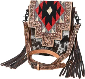 American Darling Large Crossbody Saddle Blanket Hand Tooled Hair On Genuine Leather Women Bag Western Handbag Purse