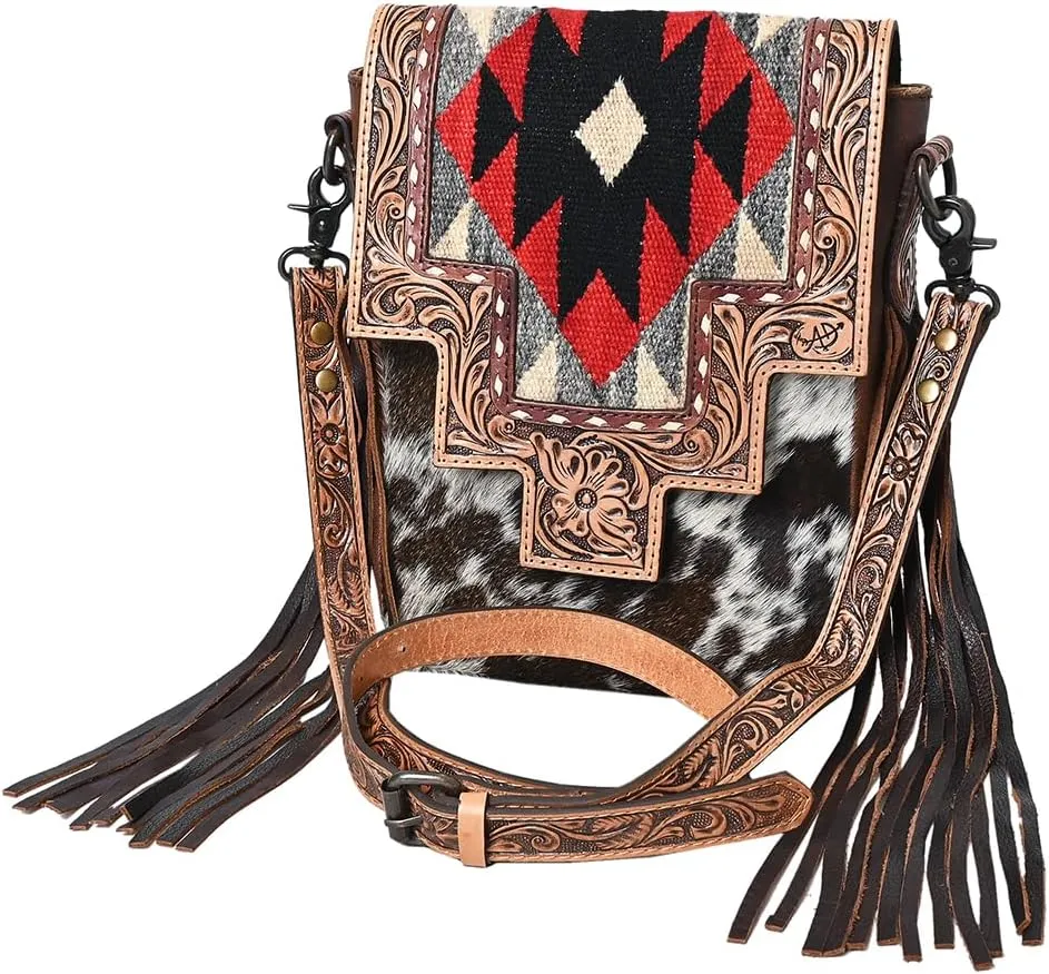 American Darling Large Crossbody Saddle Blanket Hand Tooled Hair On Genuine Leather Women Bag Western Handbag Purse