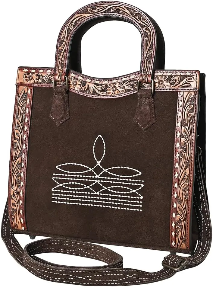 American Darling Tote Hand Tooled Suede Genuine Leather Women Bag Western Handbag Purse
