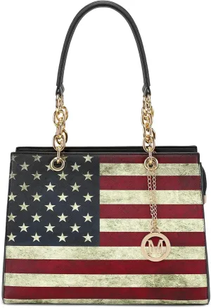 American Flag USA Stars and Stripes Patriotic Purses and Handbags for Women Leather Crossbody Bags Women's Tote Shoulder Bag