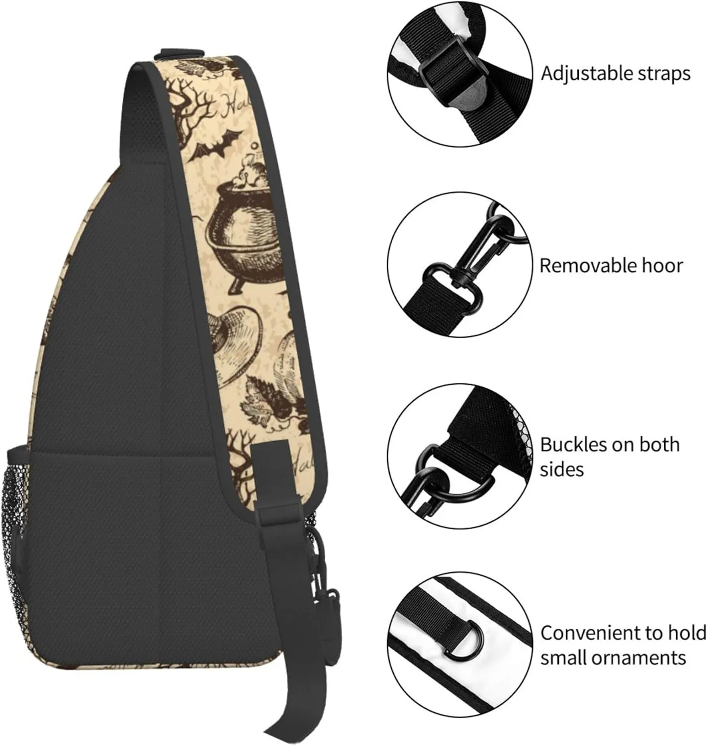 AMRANDOM Crossbody Sling Bag halloween decorations Black Cat Bat Pumpkin Skull Party Pattern Chest Bag Running for Men Women Workout Travelling