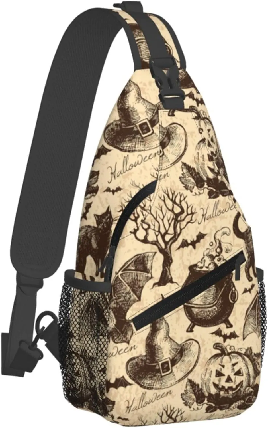 AMRANDOM Crossbody Sling Bag halloween decorations Black Cat Bat Pumpkin Skull Party Pattern Chest Bag Running for Men Women Workout Travelling