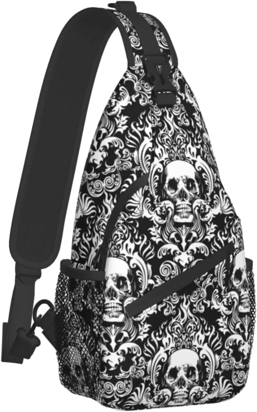 AMRANDOM Vintage Skull Sling Bag Lightweight Shoulder Chest Crossbody Bag Waterproof Outdoor Backpack Anti-Theft Crossbody Shoulder Bag Gym Bags