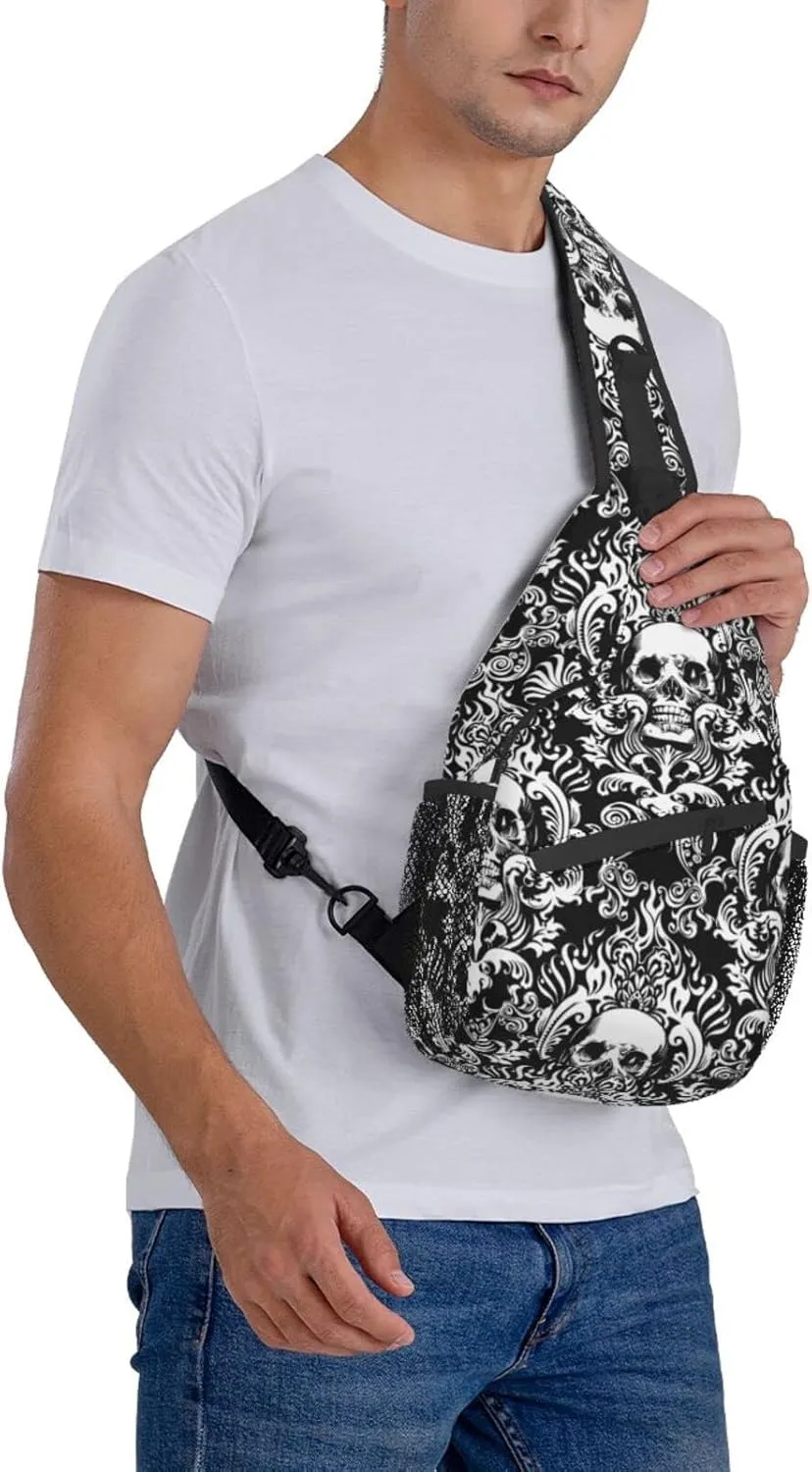 AMRANDOM Vintage Skull Sling Bag Lightweight Shoulder Chest Crossbody Bag Waterproof Outdoor Backpack Anti-Theft Crossbody Shoulder Bag Gym Bags