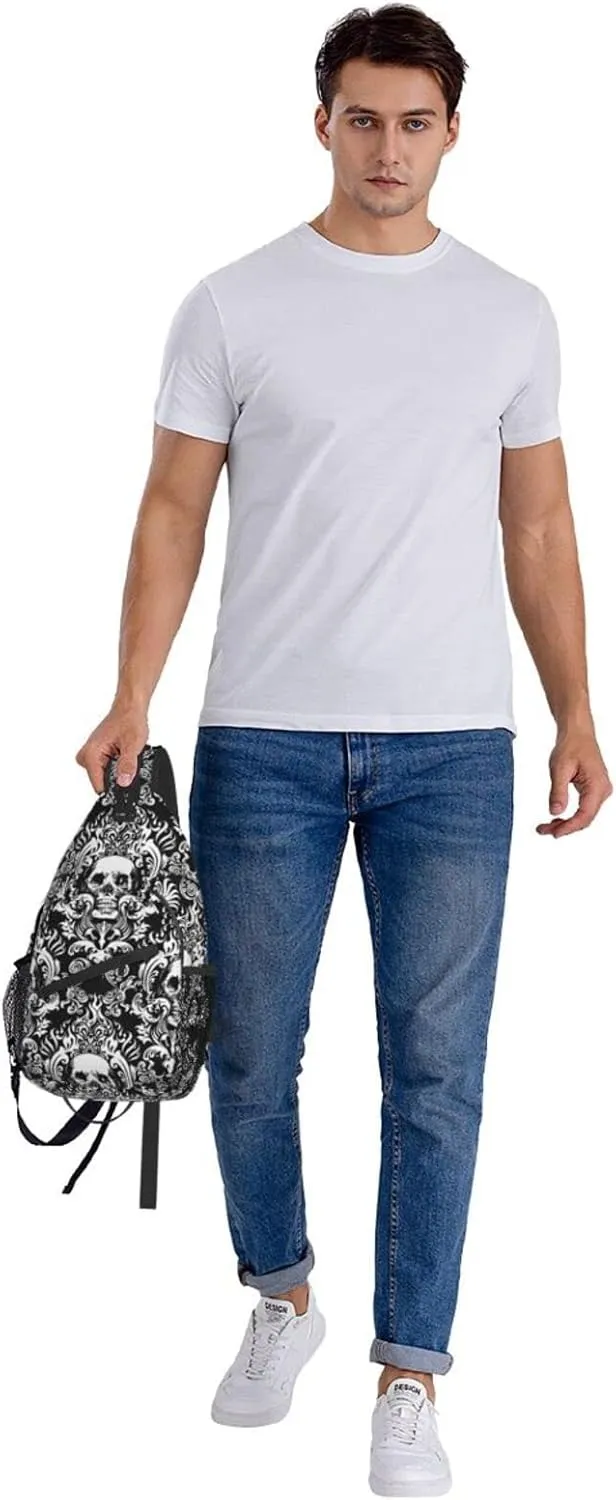 AMRANDOM Vintage Skull Sling Bag Lightweight Shoulder Chest Crossbody Bag Waterproof Outdoor Backpack Anti-Theft Crossbody Shoulder Bag Gym Bags