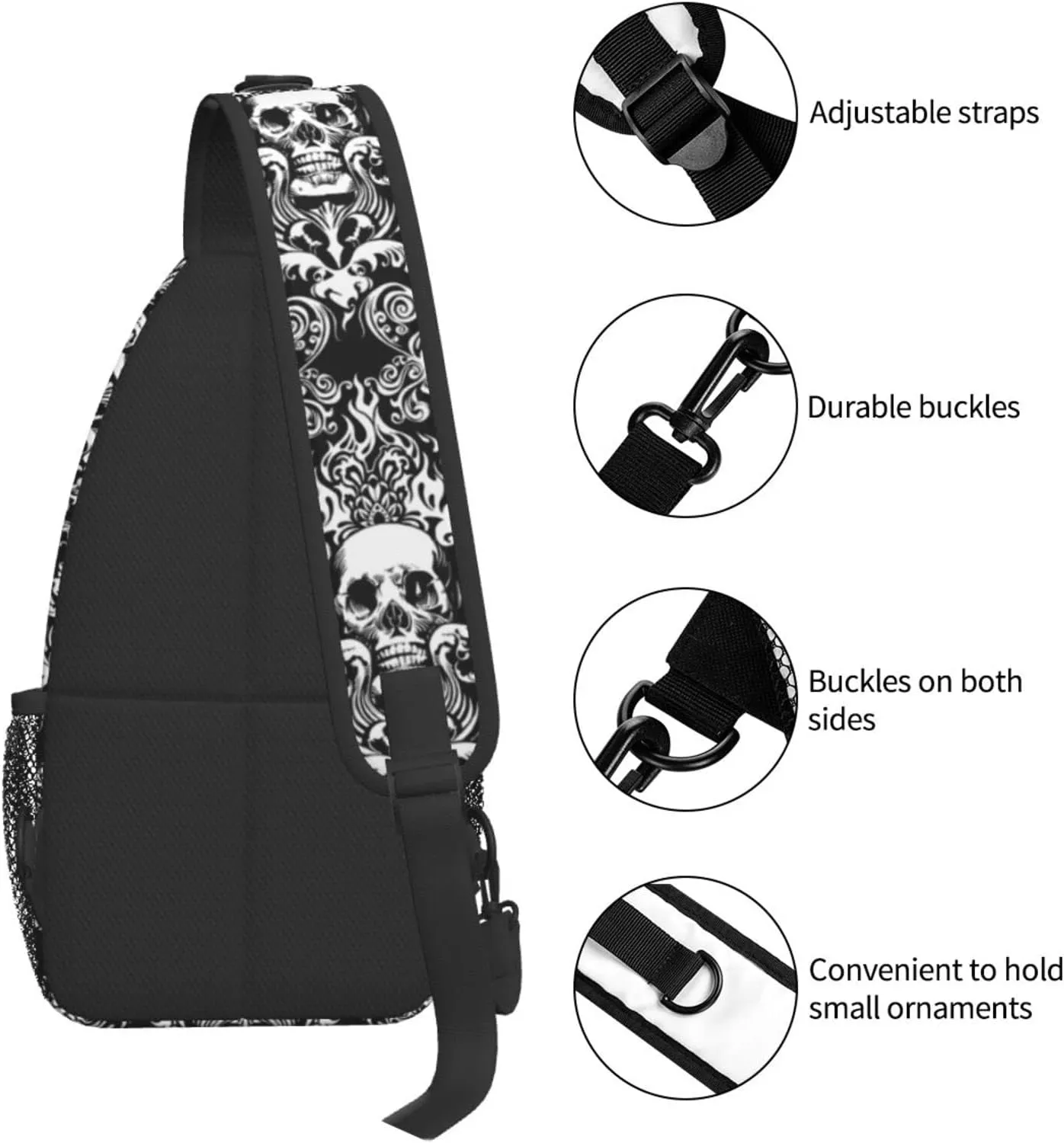 AMRANDOM Vintage Skull Sling Bag Lightweight Shoulder Chest Crossbody Bag Waterproof Outdoor Backpack Anti-Theft Crossbody Shoulder Bag Gym Bags