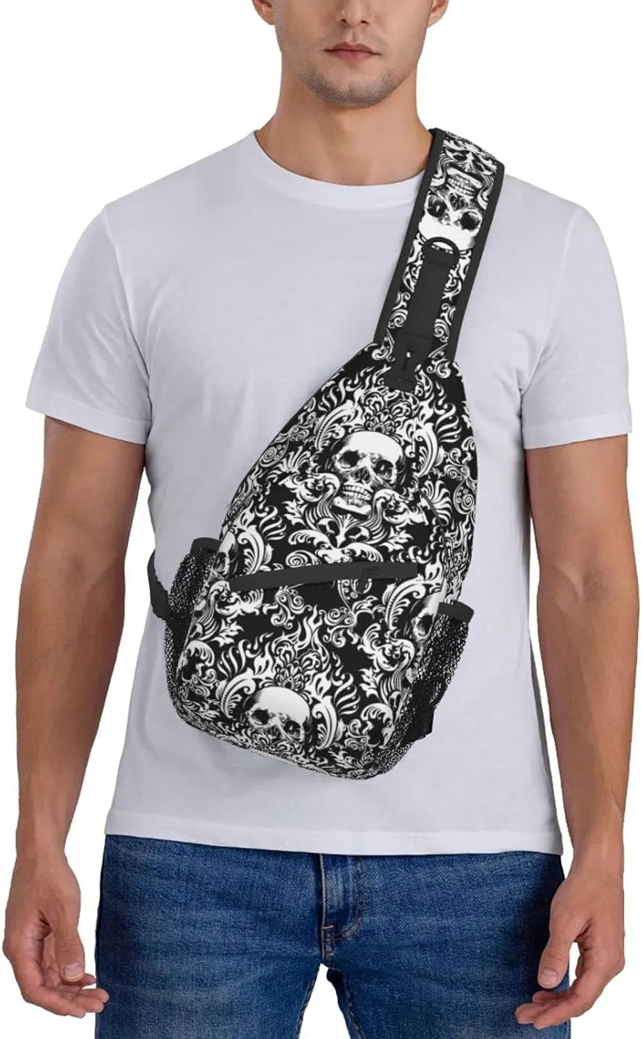 AMRANDOM Vintage Skull Sling Bag Lightweight Shoulder Chest Crossbody Bag Waterproof Outdoor Backpack Anti-Theft Crossbody Shoulder Bag Gym Bags