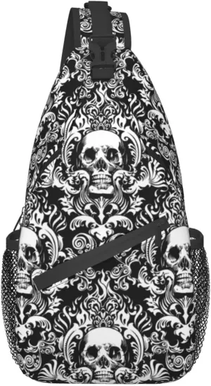 AMRANDOM Vintage Skull Sling Bag Lightweight Shoulder Chest Crossbody Bag Waterproof Outdoor Backpack Anti-Theft Crossbody Shoulder Bag Gym Bags