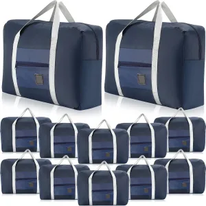 Amylove 12 Pcs Foldable Travel Bags Bulk Foldable Travel Duffel Bags Waterproof Lightweight Carry on for Sports Gym Weekender Outing Overnight(Navy Blue)