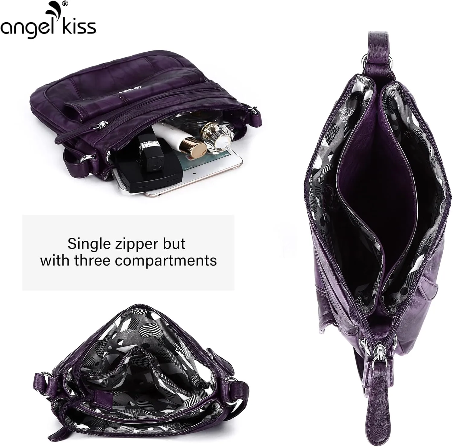 Angelkiss Small Womens Crossbody Bag Leather Shoulder Purse for Women Hobo Bag with Adjustable Shoulder Strap