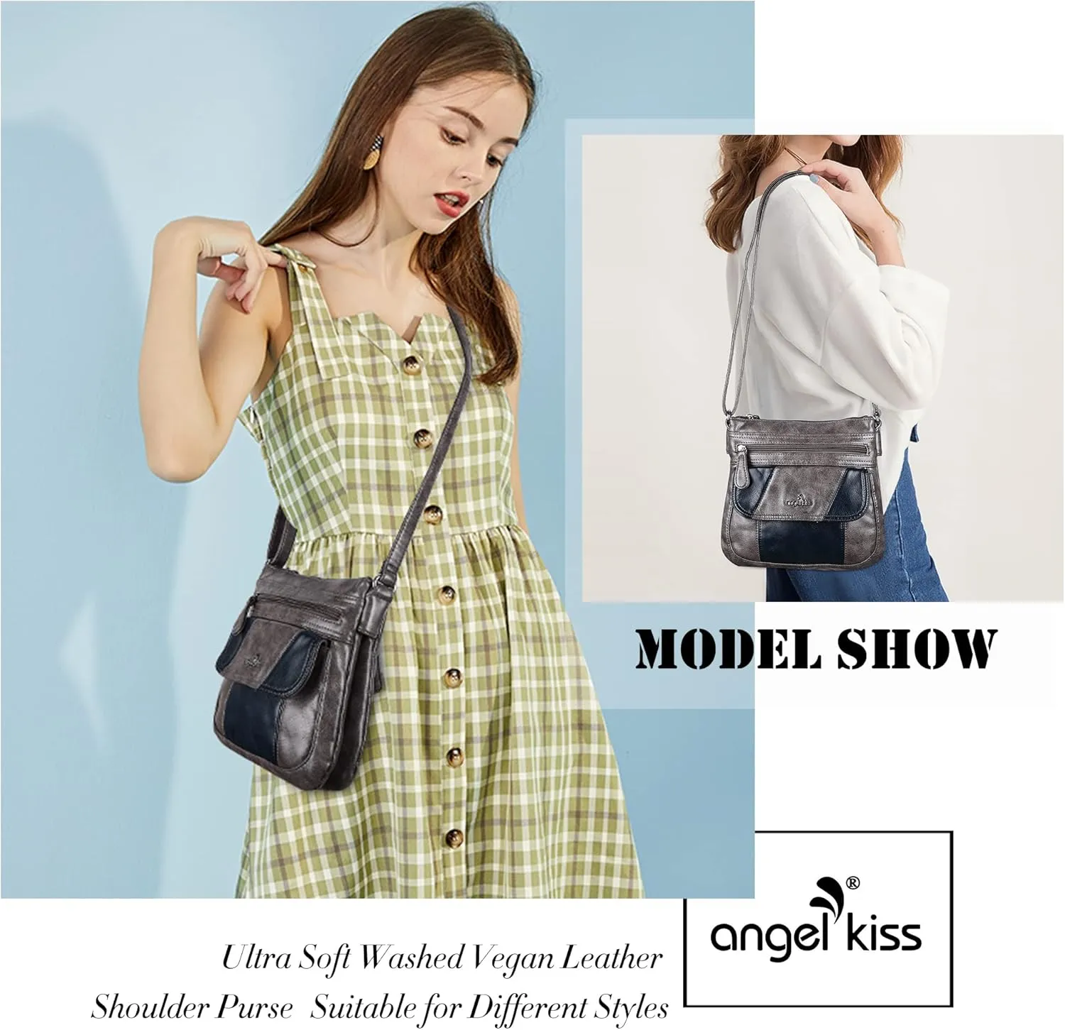 Angelkiss Small Womens Crossbody Bag Leather Shoulder Purse for Women Hobo Bag with Adjustable Shoulder Strap