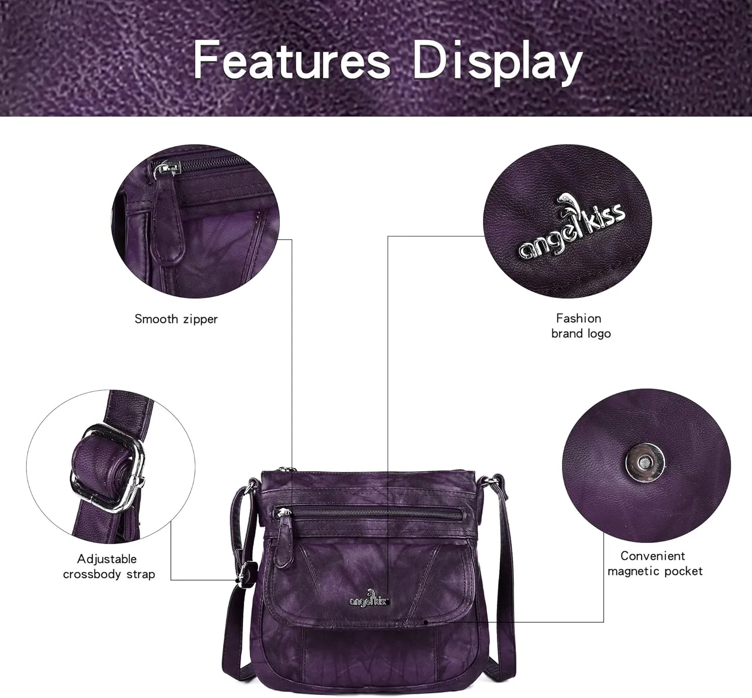 Angelkiss Small Womens Crossbody Bag Leather Shoulder Purse for Women Hobo Bag with Adjustable Shoulder Strap