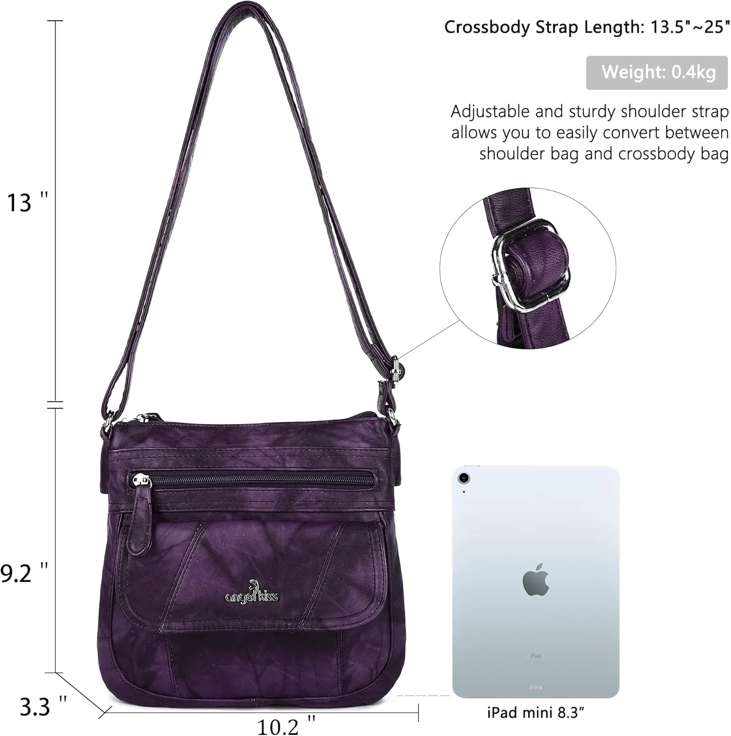 Angelkiss Small Womens Crossbody Bag Leather Shoulder Purse for Women Hobo Bag with Adjustable Shoulder Strap