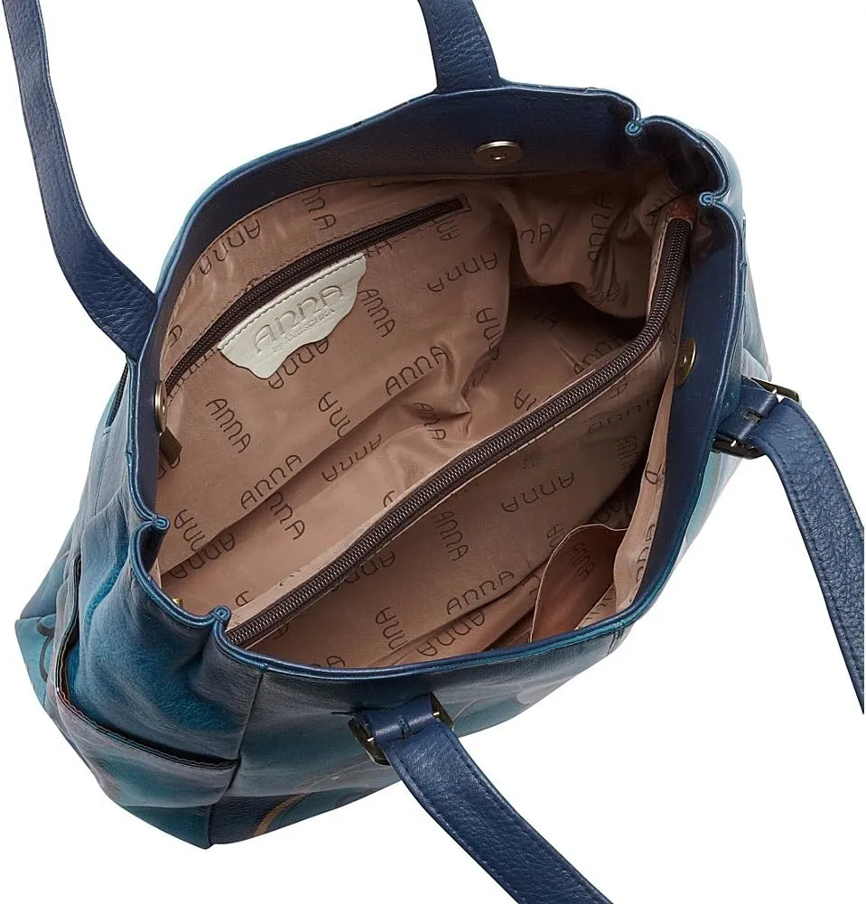 Anna by Anuschka Women's Genuine Leather Shoulder Bag - Hand Painted Original Artwork Exterior