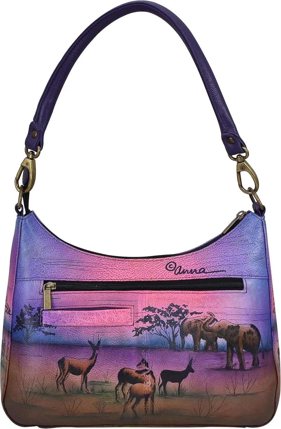 Anna by Anuschka Women's Hand-Painted Genuine Leather Large Top Zip Hobo