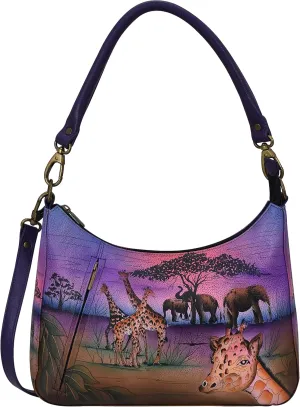 Anna by Anuschka Women's Hand-Painted Genuine Leather Large Top Zip Hobo