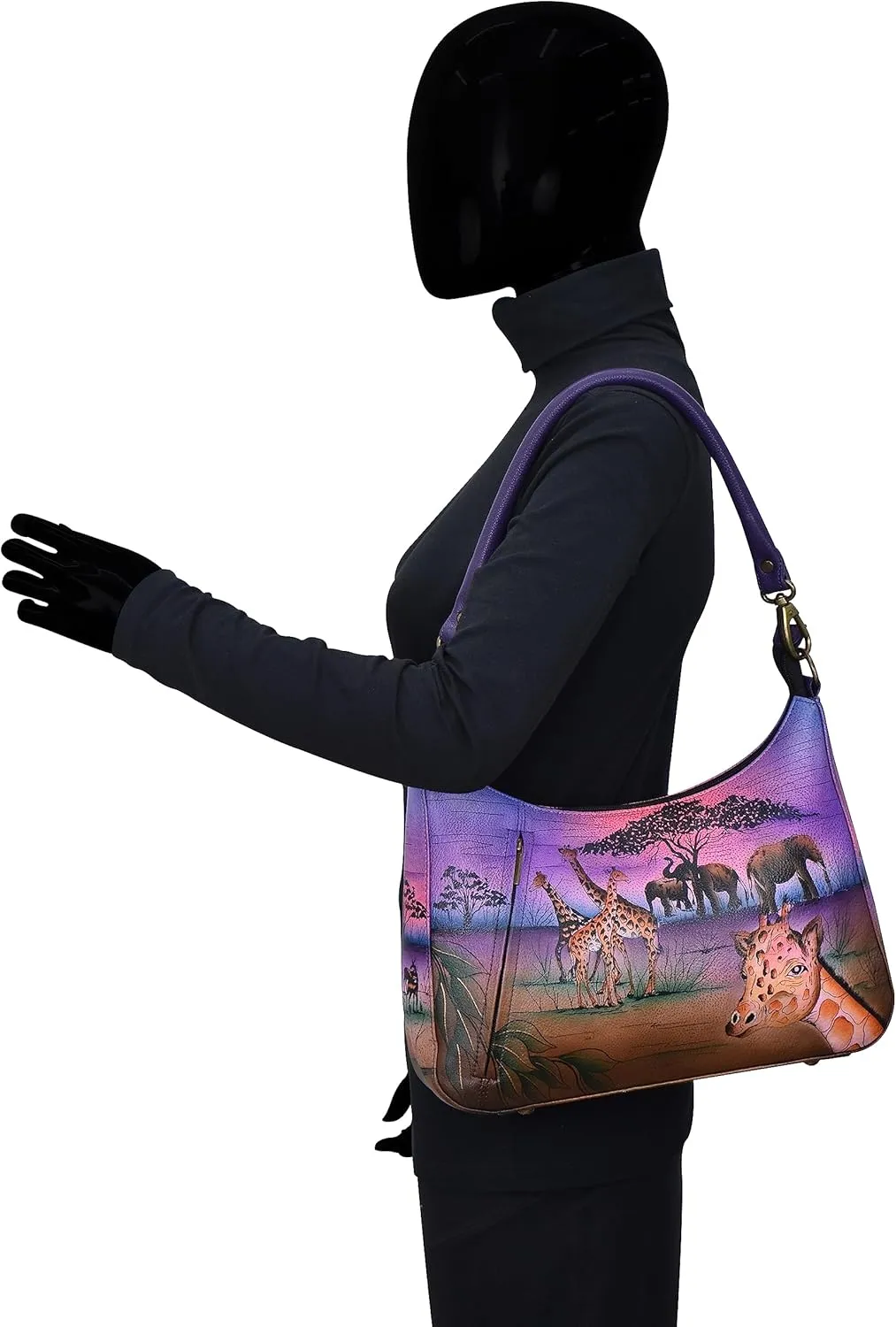 Anna by Anuschka Women's Hand-Painted Genuine Leather Large Top Zip Hobo