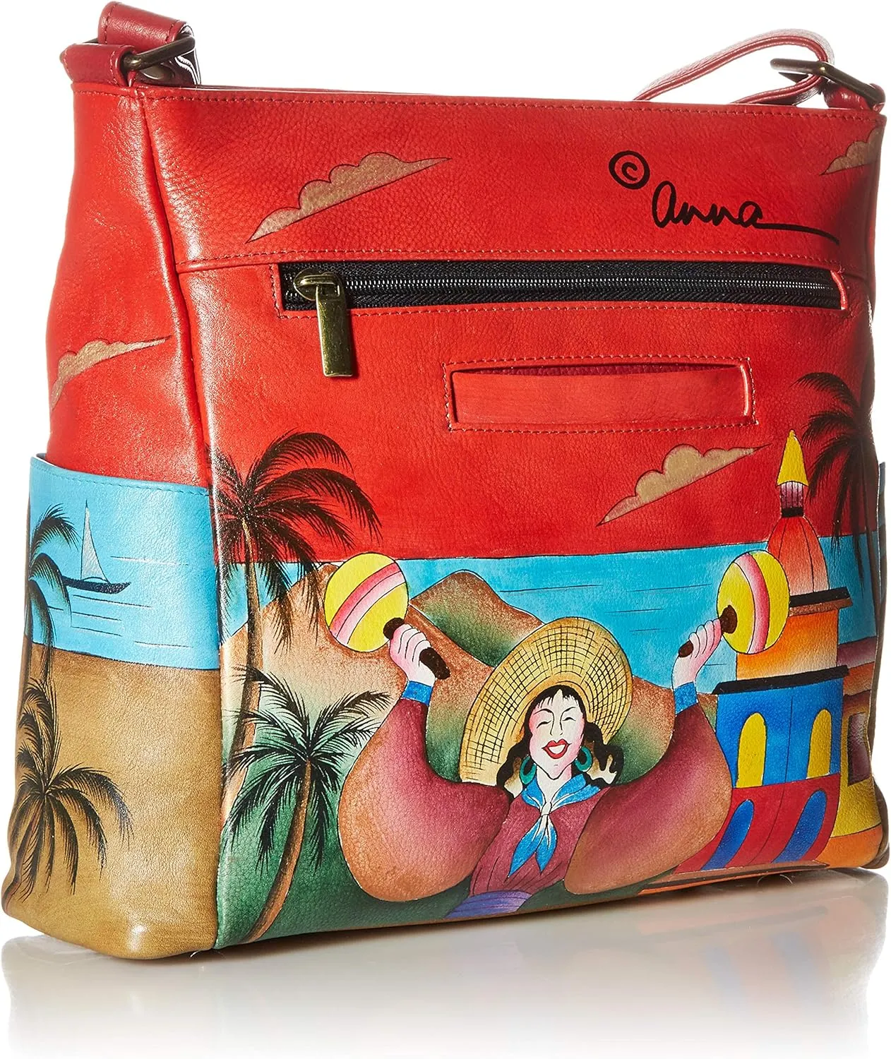 Anna by Anuschka Women's Hand-Painted Leather Crossbody with Side Pockets