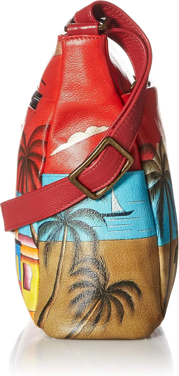 Anna by Anuschka Women's Hand-Painted Leather Crossbody with Side Pockets