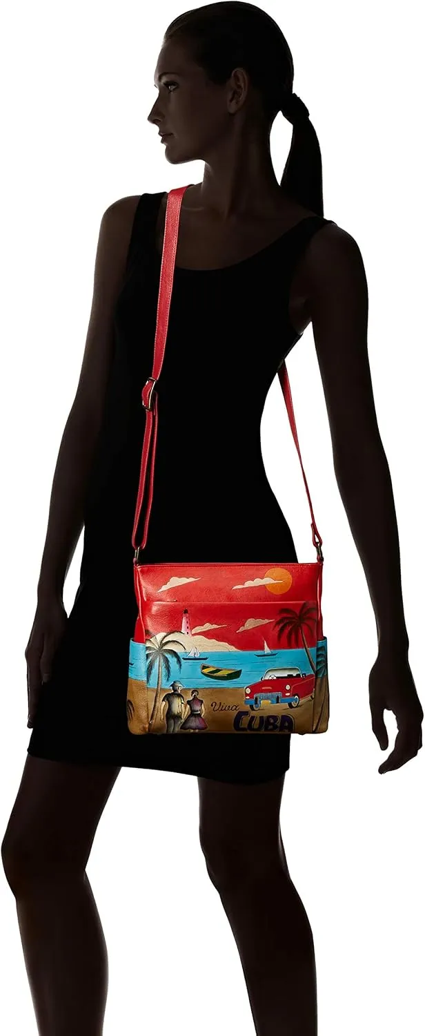 Anna by Anuschka Women's Hand-Painted Leather Crossbody with Side Pockets