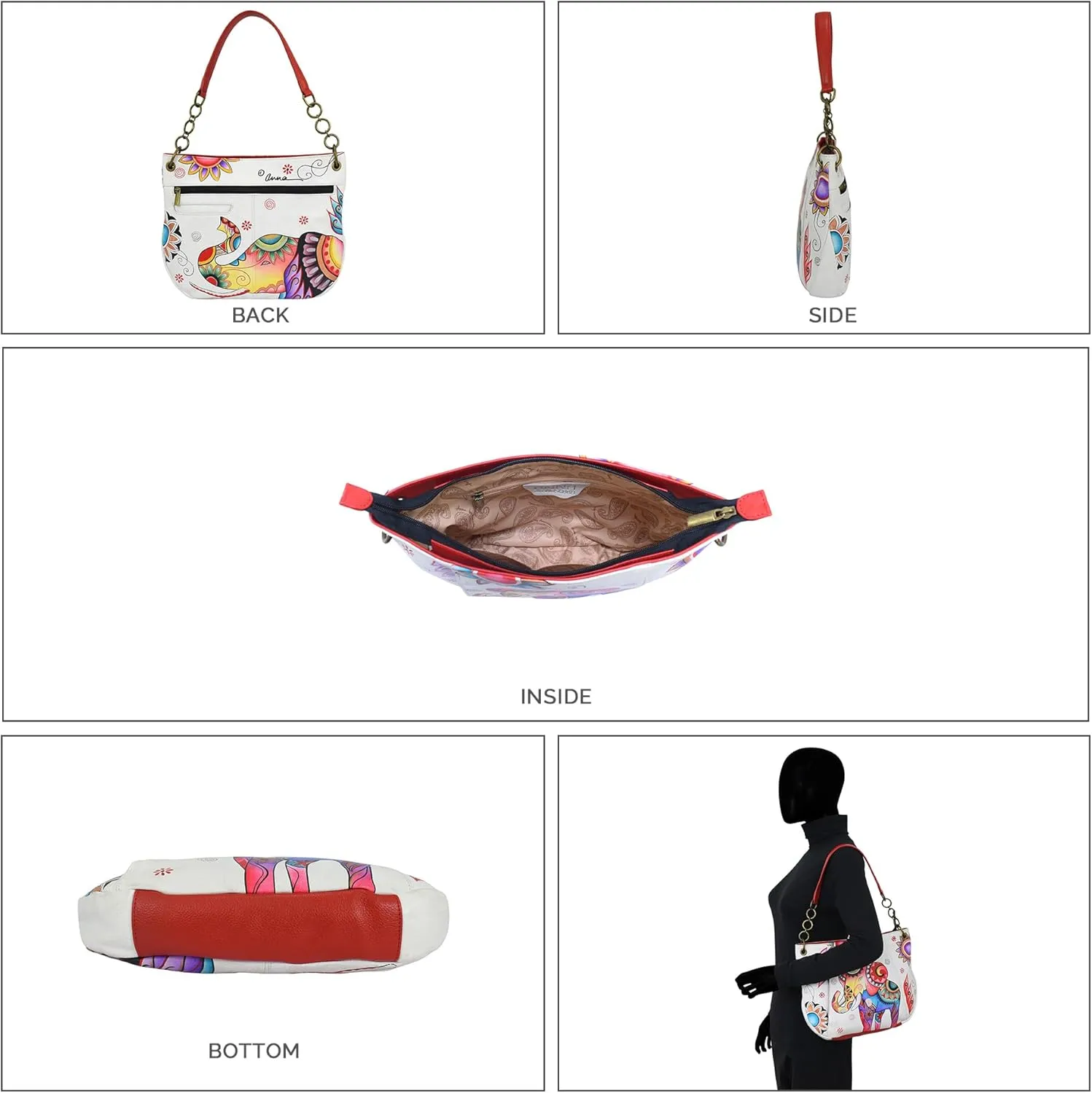 Anna by Anuschka Women's Original Hand-Painted Leather Medium Shoulder Bag