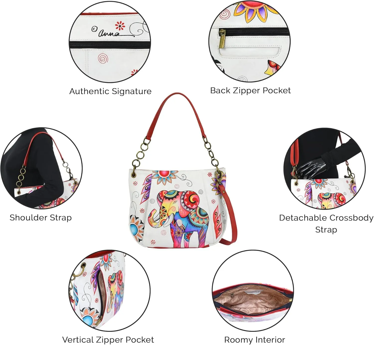 Anna by Anuschka Women's Original Hand-Painted Leather Medium Shoulder Bag