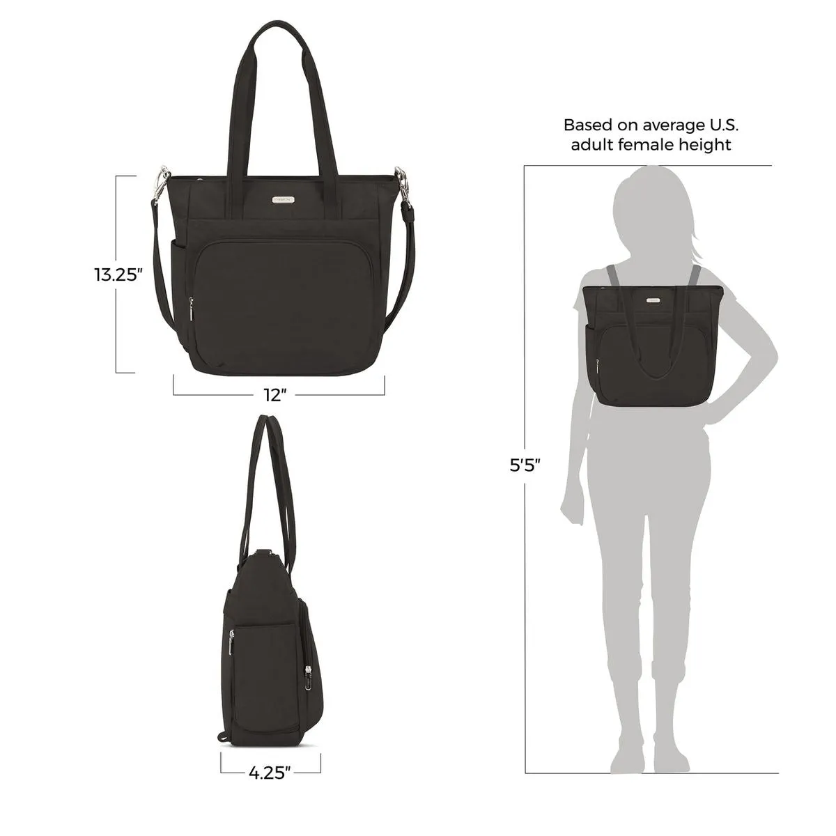 Anti-Theft Essentials Convertible Backpack Tote Black