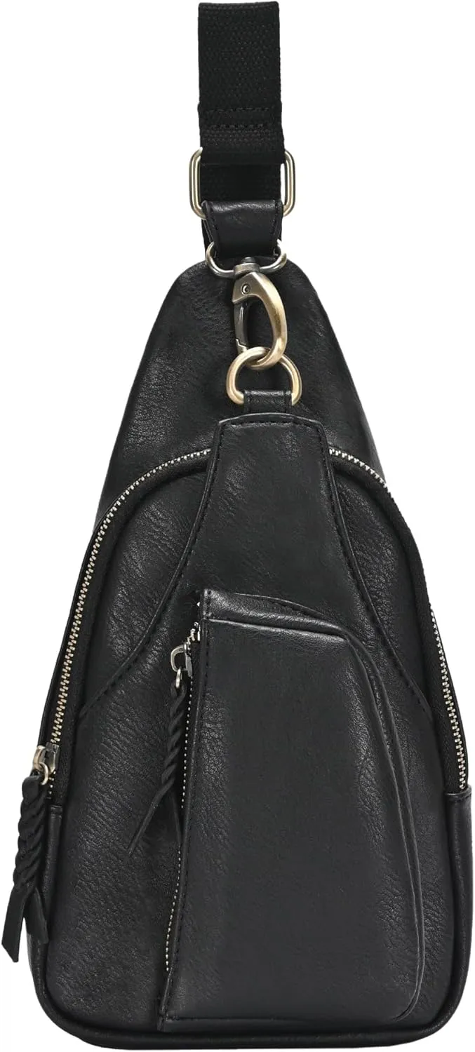 Antik Kraft Tasha Crossbody Sling (Black) | Vegan Leather Crossbody Bag for Women with 16-20" Strap | Sling Bags for Women with Durable Antique Brass Hardware | 7in x 2.5in x 12.5in |
